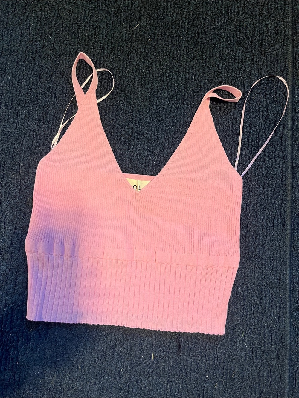 Pink Ribbed V-Neck Crop Tank Top